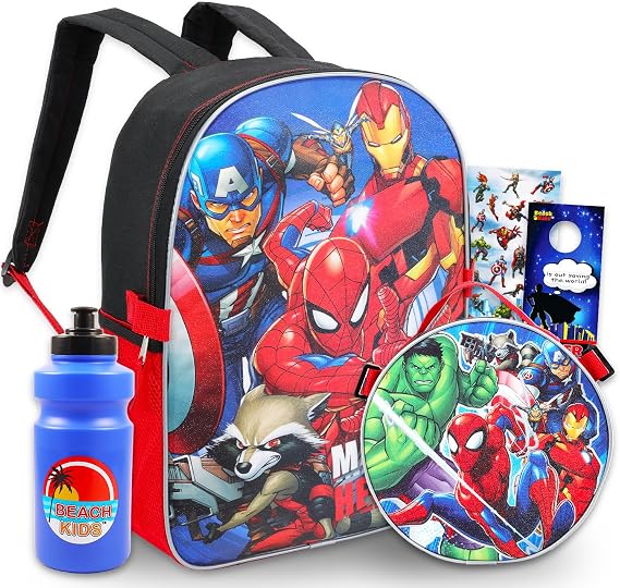 Marvel Shop Marvel Avengers Backpack for Boys, Girls, Kids - 7 Pc Bundle With 16 Marvel Superhero School Bag, Avengers Lunch Bag, Water Pouch, Stickers, And More (Avengers School Supplies), Large