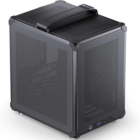 JONSBO C6-ITX Black Mini ITX Handled Mesh PC Case, Simple Compact Desktop Chassis, SP MB mini-ITX/Mini-DTX, ATX Power Bite (L140mm Max.), 170mm Tower Cooler,Tool-Free Open SFF Case, Black