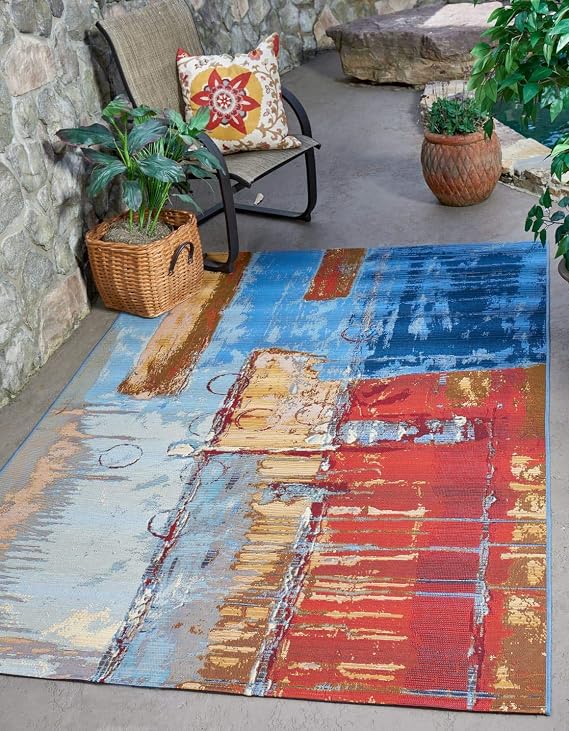 Unique Loom Outdoor Modern Collection Area Rug - Baja (2' 2" x 3' 1" Rectangle, Multi/ Beige)