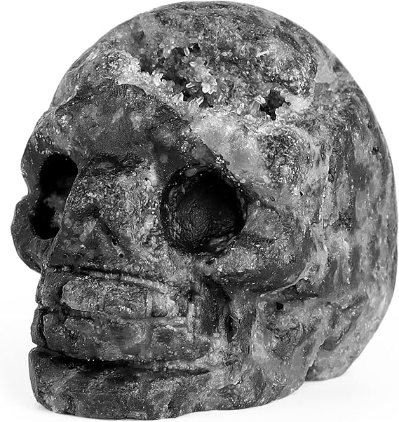 Artistone 2.0" Black Geodes Crystal Skull Head Statue Gemstone Human Head Skeleton Figurines Collectible Sculpture for Home Halloween Decoration Ornament