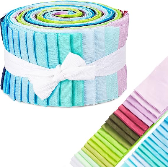 36 Pieces Solid Fabric Strips Roll 2.5 Inch Roll Up Fabric Quilting Strips Jelly Fabric Roll Color Quilting Fabric Stripes 18 Colors Patchwork Craft Fabric Quilting Fabric for Crafts Quilting