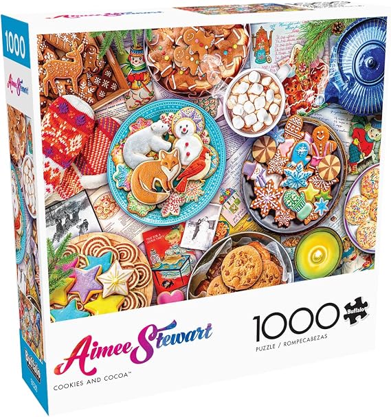 Buffalo Games - Aimee Stewart Cookies and Cocoa - 1000 Piece Jigsaw Puzzle | For Adults, Made in USA, Finished Size 26.75 x 19.75 in, Includes Poster, Giftable, Frameable Art
