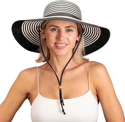 Sloggers Womens Wide Brim Braided Sun Hat with Wind Lanyard - UPF 50 Maximum Sun Protection