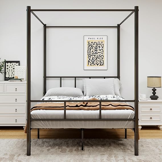 King Size Bed Frame Canopy Bed Frame with 4 Poster,Black