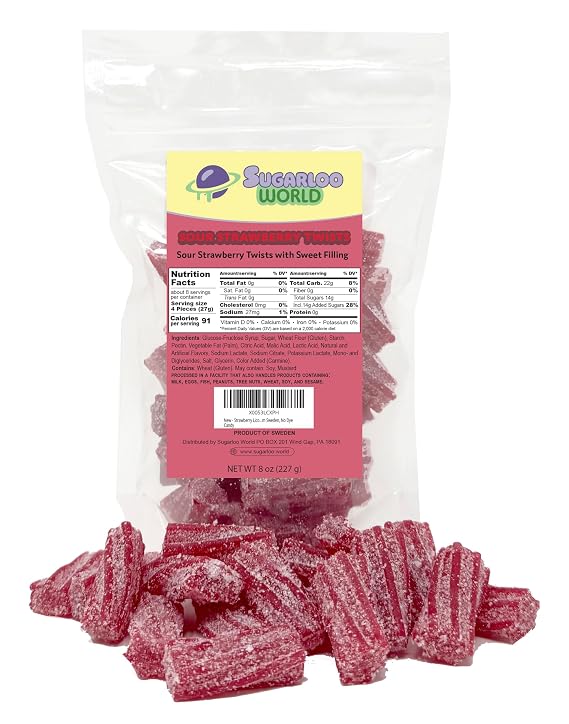 Strawberry Licorice Twist (8 oz), Sweet Sour Candy - Red Licorice from Sweden, No Artificial Colors Candy