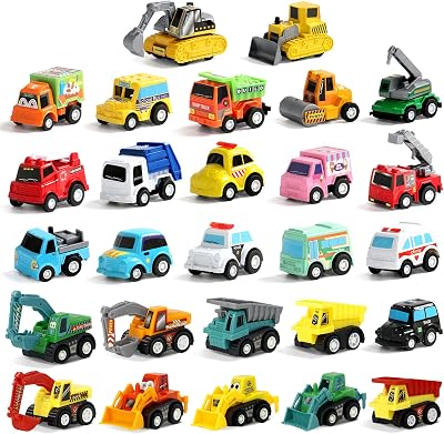Fajiabao Kids Small Construction Toy Cars for 3 4 5 Year Old Boys 27 Pcs Toy Car Truck for Toddler 2-4 Years