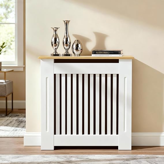 Wisfor Deep Tall Radiator Cover Cabinet: External 36.4inch Height Heater Covers with Natural Wood Texture Top - Inner 35.6inch Thickened MDF Radiator Shelf for Home (Vertical-S 35.6x27.9x7.1in)