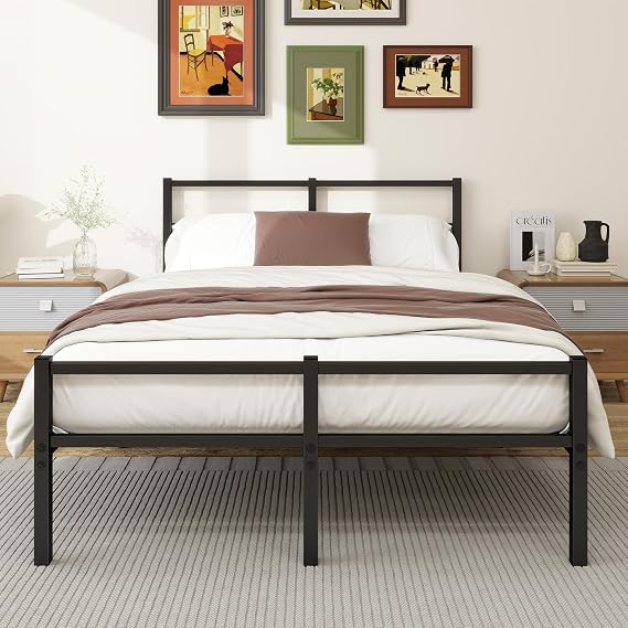 Bed 120 x 200 cm Metal Bed Frame with Slatted Frame Double Bed Guest Bed Black