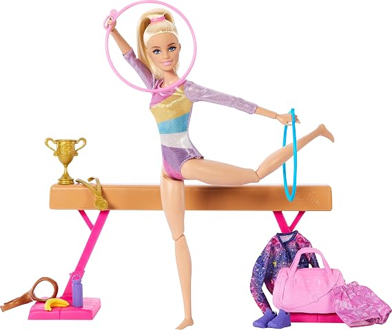 Barbie Gymnastics Doll & Accessories Playset | Blonde Fashion Doll, C-Clip for Flipping Action, Balance Beam, Warm-Up Suit & More