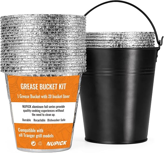 NUPICK 20-Pack BAC407 Grease Bucket Liner Compatible for Traeger