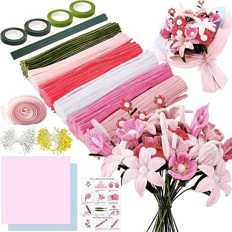 600Pcs Pipe Cleaners for Craft Flowers Pink Pipe Cleaners for Tulip Bouquet