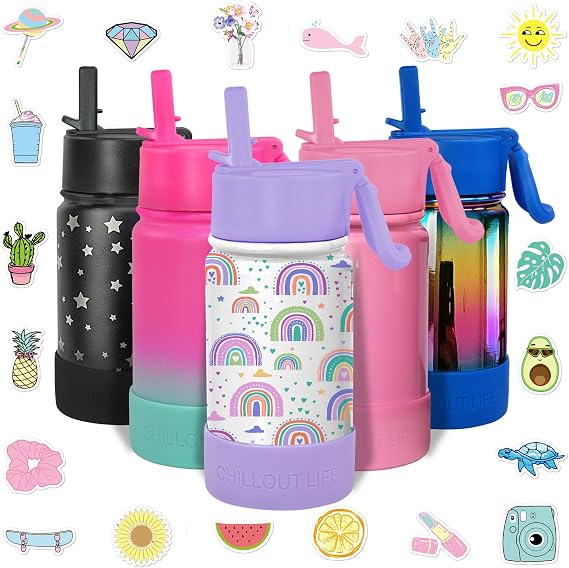 CHILLOUT LIFE 12oz Kids Insulated Stainless Steel Water Bottle w/Straw Lid