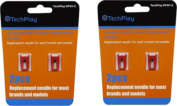 TechPlay Pack of 2, Roby Ceramic Needle for Turntables (4 Pack red)
