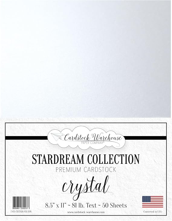 Cardstock Warehouse Stardream Crystal White Light-Weight Text Paper - 50 Sheets, 8.5 x 11" 81 lb. / 120 GSM Premium Pearlescent White Paper for High-end Printing, Flowers & DIY Projects