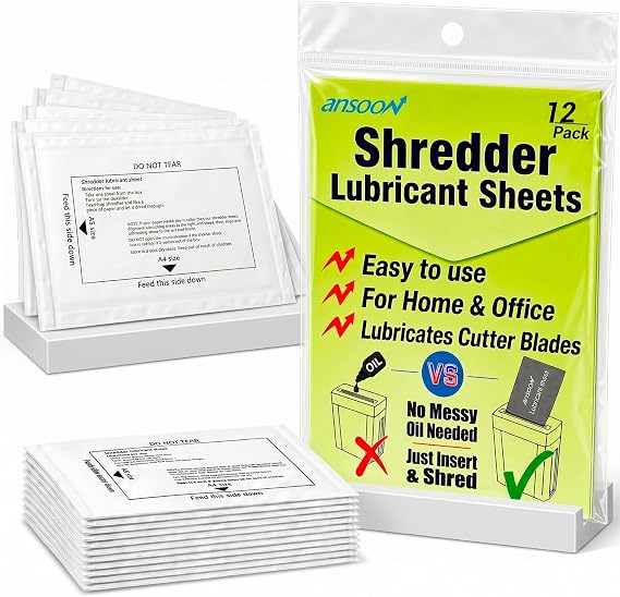 12Pcs Paper Shredder Lubricant Oil Sheets for Heavy Duty Microcut Shredders