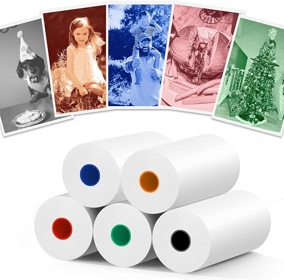 5 Rolls MIARALA 5 Vibrant Single-Color Kids Camera Paper Roll Refill