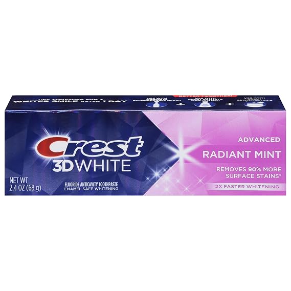 Crest 3D White Advanced Teeth Whitening Toothpaste, Radiant Mint, 2.4 oz