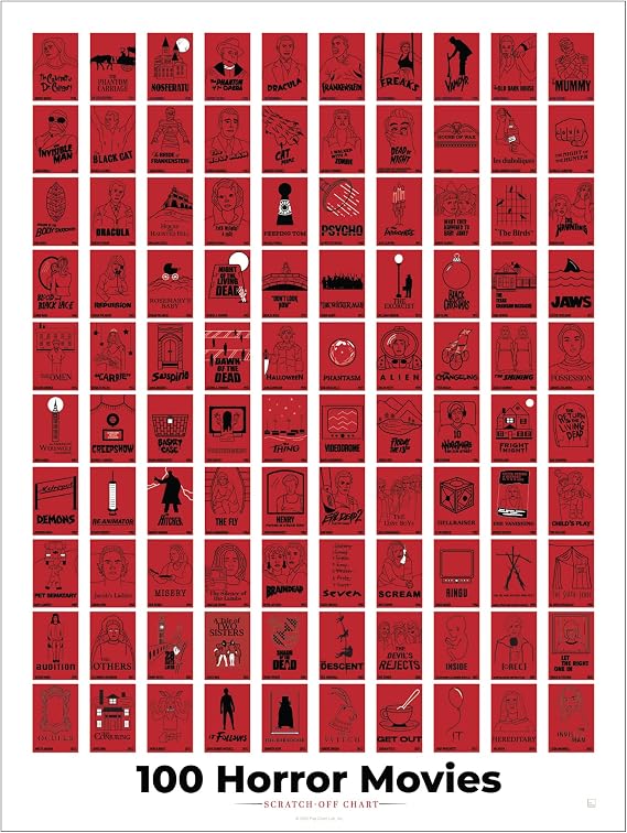 Pop Chart | 100 Horror Movies Scratch-Off Poster | 12" x 16" Wall Art | Horror Movie Decor for the Scary Movie Fan | 100% Made in the USA…
