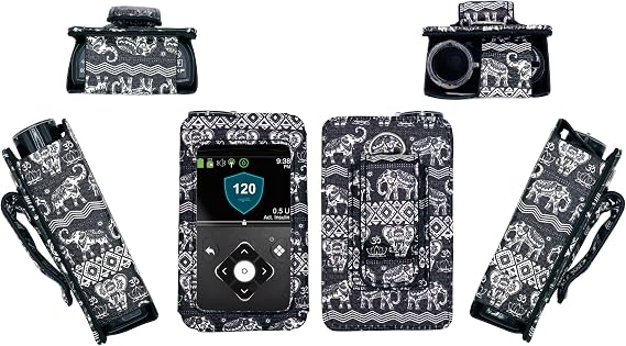 Premium Patterned Holster (with Belt Clip/Metal Loop/Lanyard) for Medtronic Minimed Insulin Pump 630G/ 640G/ 670G/770G/780G (All Model) (Black-Elephant Totem)