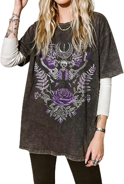 Womens Oversized T Shirt Graphic Tees Cotton Crew Neck Short Sleeve Vintage Summer Tops