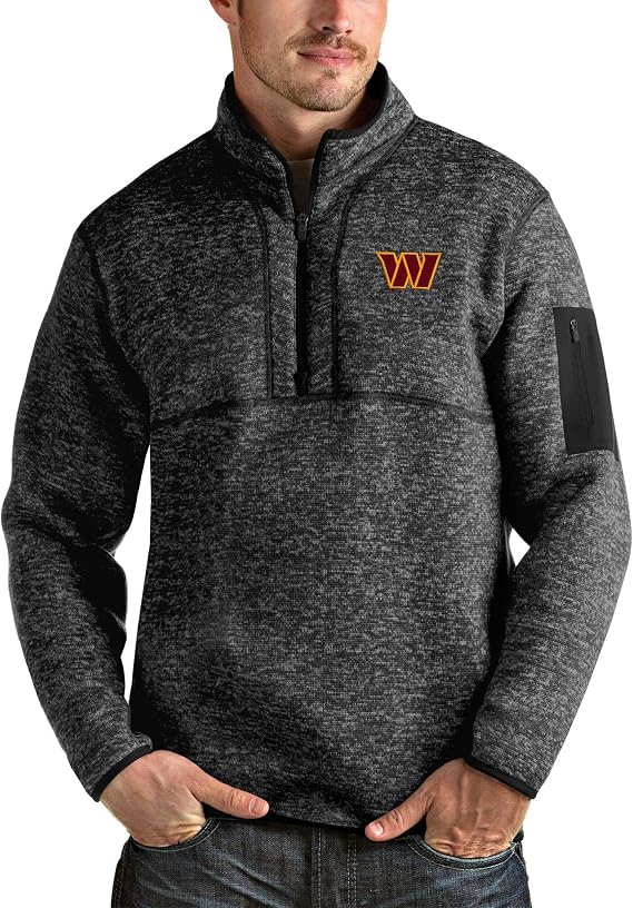 Antigua Men's Heathered Black Washington Commanders Fortune Quarter-Zip Pullover Jacket