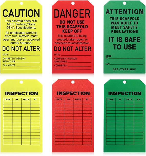 Danger/Caution/Attention, 50 Bag Cardstock Scaffold Status Tag, Legend, 5.75" x 3.25" Inspection Tags, Rp Plastic Scaffold Status Tag with Grommet for Indoor Outdoor Use(Yellow, Red, Green)