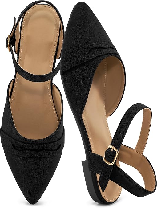 Ecetana Womens Sandals Flats Shoes - Closed Pointed Toe Slingback Comfortable Dressy Flat Sandals for Casual Work Office