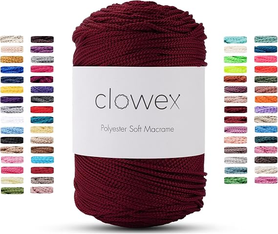 Polyester Soft Macrame Cord 2.5-3mm, 191 yards x 1/9 inc Turkish Burgundy Polyester Rope, Braided Macrame Yarn for DIY Crafts, Plant Hanger, Wall Hanging, Macrame Bag