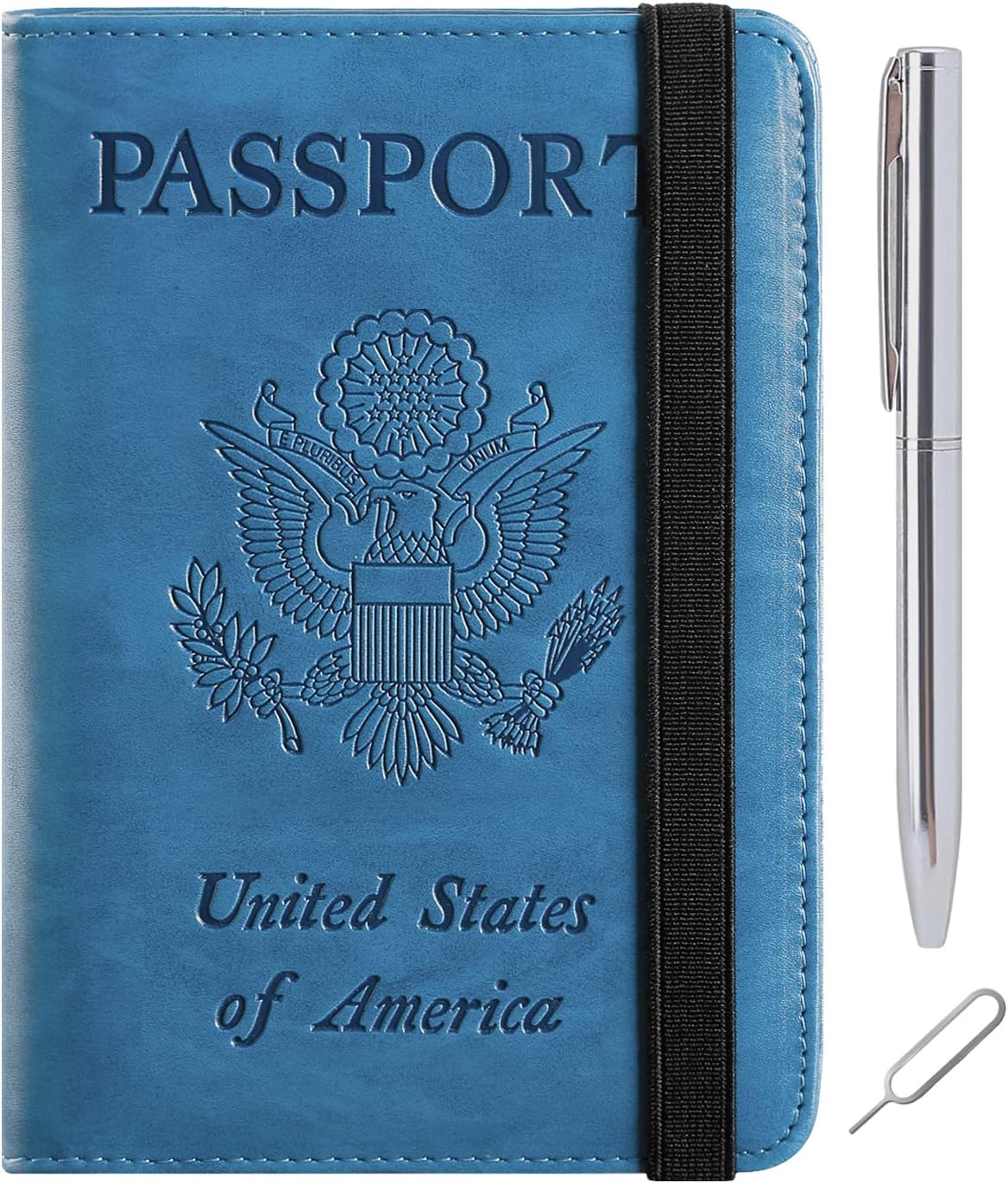 Passport Holder Cover Wallet Travel Essentials RFID Blocking Leather Card Case International Must Haves Travel Accessories for Women Men, 113#Blue, Upgraded
