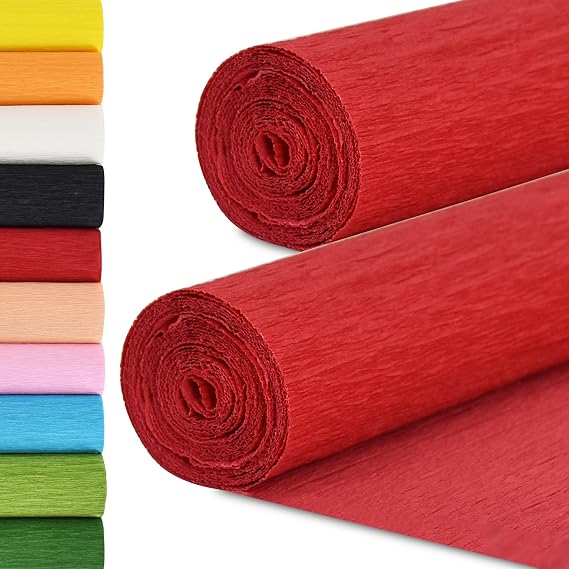 BEISHIDA Red Crepe Paper Roll, 2 Rolls Crepe Paper Sheet for Craft