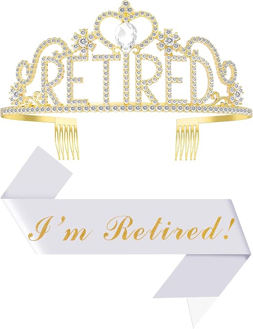 Retirement Party Decorations with Tiara and Sash for Women, Happy Retired Crown and Sash for Gift