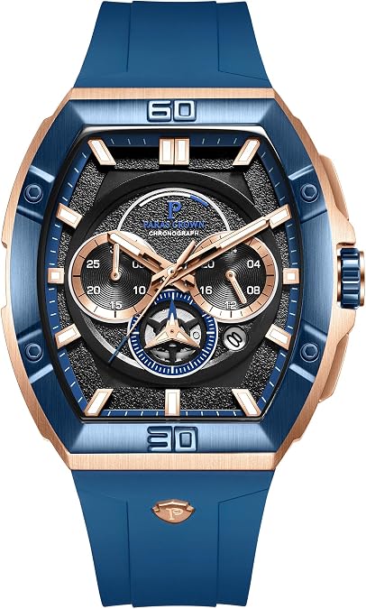 PC PARAS CROWN Mens Watches Luxury Tonneau Watch for Men Quartz Japanese Movement Waterproof Luminous Sport Red Dress Watch, Gifts for Men