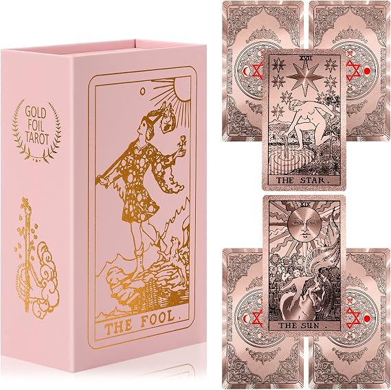 Tarot Cards for Beginners Waterproof Tarot Cards with Guide Book Gold Foil with Meanings on Them 78 Classic Origina Waterproof Rider Waite Taro Deck Fortune Telling Game(Rose Gold)