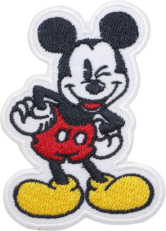 Octory Smile Mickey Iron On Patches for Clothing Saw On/Iron On Embroidered Patch Applique for Jeans, Hats, Bags (Mickey), Red