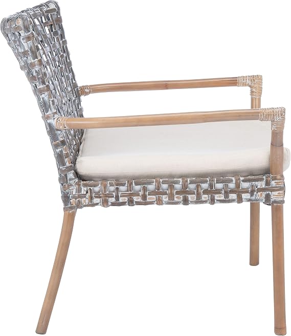 SAFAVIEH Home Collection Collette Grey Rattan Cushion Accent Chair, White Washed/White