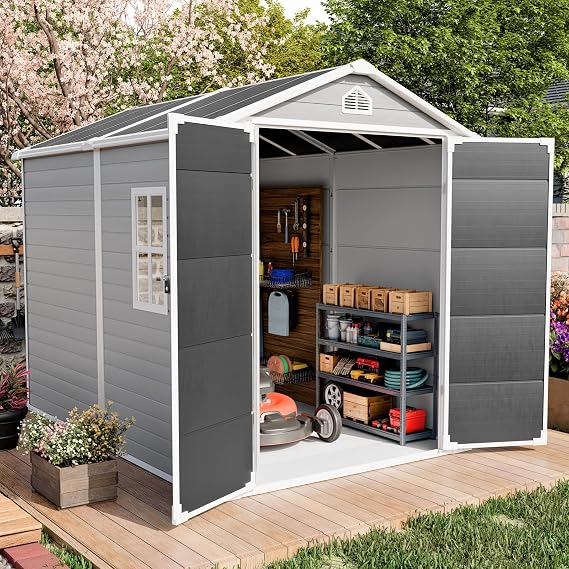 8x6 FT Resin Storage Shed with Floor and Window