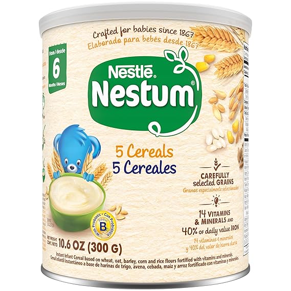 Nestle Nestum Infant Cereal, 5 Cereals, Made for Infants 6 Months Old, 10.6 Ounce Canister (Pack of 1)