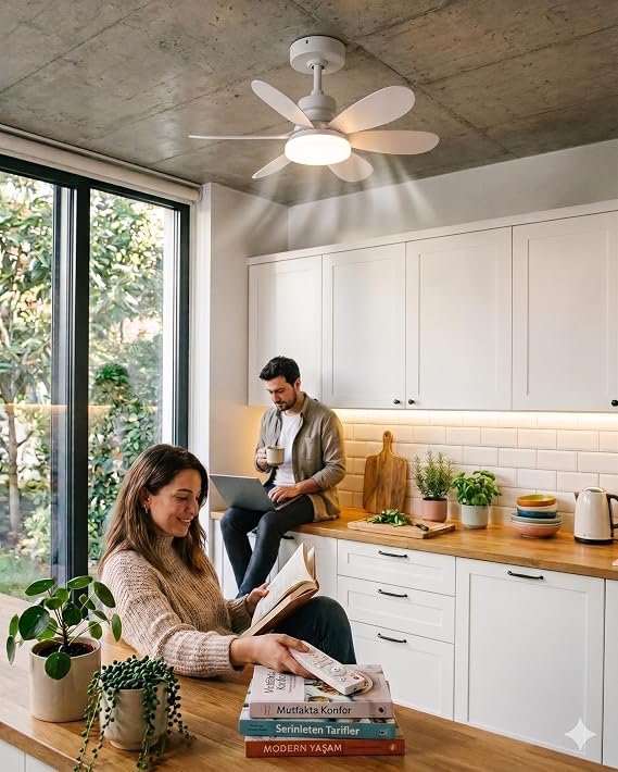 Lodos Rozanslı Fan Led Tavan Vantilatörü - 6750 Lümen Dim Edilebilir Işık, 3 Renk Işık (6400K/4000K/3200K), Gizli Tavan Braketi Montajlı (E27 Duylu Değildir), 2h/4h Zaman Ayarlı, Uzaktan Kumandalı [Enerji Sınıfı F]
