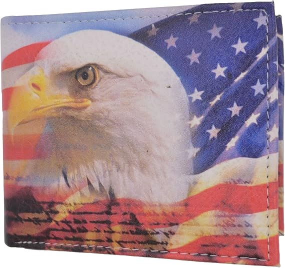 Marshal USA Eagle Bifold Wallet Mens Genuine Leather American Eagle Wallet With Gift Box