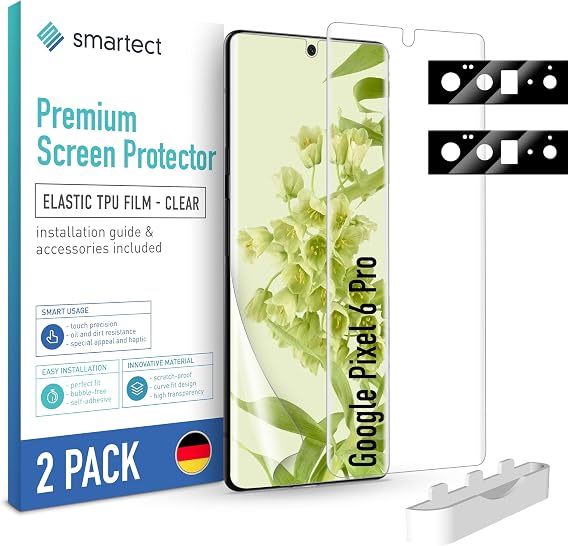 smartect TPU Protective Film 2 + 2 Pieces for Google Pixel 6 Pro Displayschutz + Kameraschutz HD Panzerfolie Anti-Kratzer Ultra-klar Blasenfrei Fingerabdruck kompatibel Hüllenfreundlich
