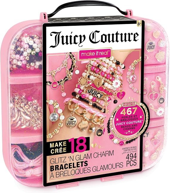 Make It Real Juicy Couture Glitz N Glam Jewellery Kit - Craft Kits for Kids to Make 18 Stylish Bracelets - Complete Bracelet Making Kit with 467 Beads & Charms - Creative Toys for Girls Aged 8+