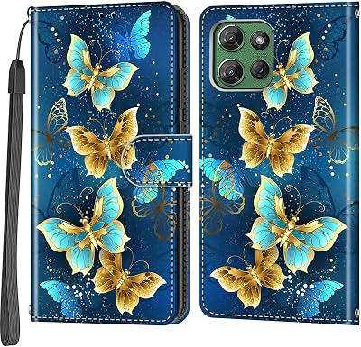 Case Wallet for Motorola Moto G Power 2025, [Kickstand] 3 Card Holder Stand [Shockproof TPU Interior Shell], PU Leather Magnetic Protective Flip Cover, Green Butterfly