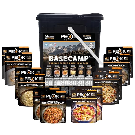 Peak Refuel Basecamp Bucket 3.0 Freeze-Dried Meals with 100% Real Meat