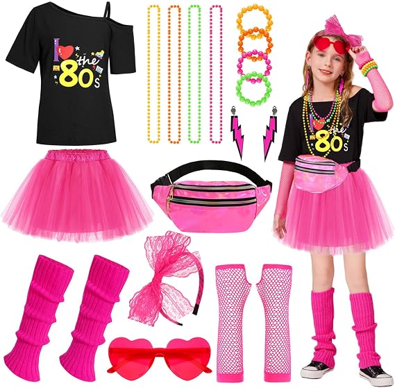 Girls 80s Costume Accessories Set Kids 80s Outfit Costume Halloween