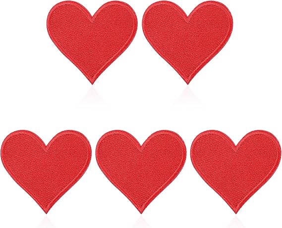 5pcs Red Heart Embroidered Iron on Patches, 2.7x2.8 inch Heart Sew on Patches for Clothing Jackets Backpacks