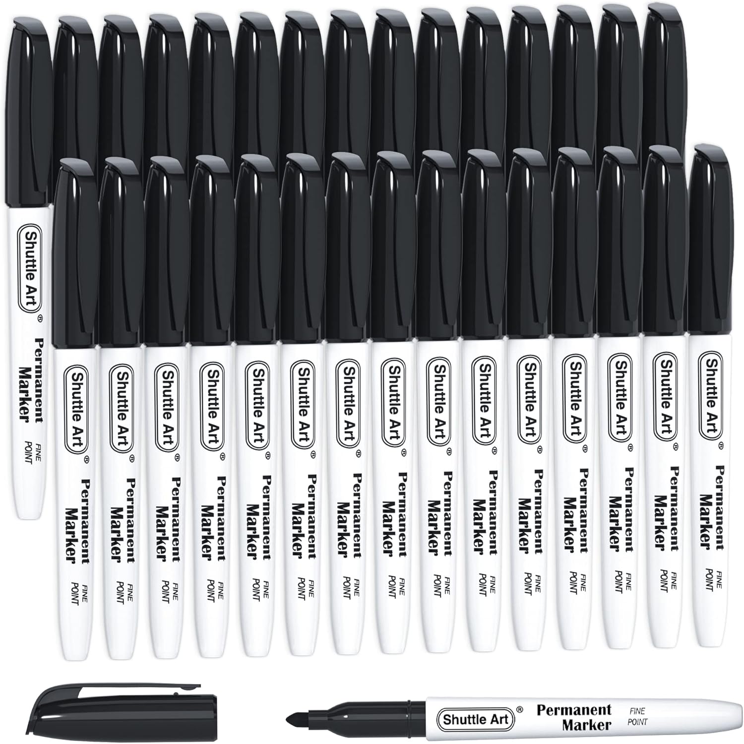 Shuttle Art 30 Pack Black Fine Tip Permanent Markers, Perfect on Plastic, Wood, Stone, Metal and Glass for Doodling, Colouring, Marking, School Supplies