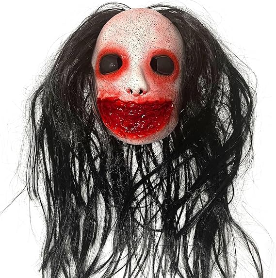Creepy Halloween Mask with Hair for Adults, Scary Devil Female Ghost Natural Latex Breathable Realistic Halloween, Cosplay Party, Horror Challenge Games, Beige