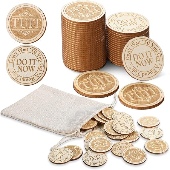 24 Pcs Wood Round Tuit Token 1.5 Inch