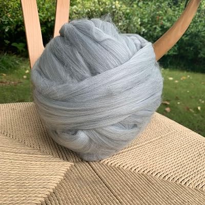 100g Wool Roving Yarn, Fiber Roving Wool Top, Wool Felting Supplies, Pure Wool, Chunky Yarn, Spinning Wool Roving for Needle Felting Wet Felting DIY Hand Spinning,Light Grey