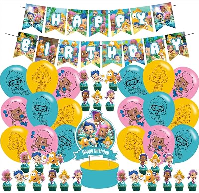Guppies Birthday Party Supplies, Bubble Party Decorations Includes Happy Birthday Banner,Cake Topper,Cupcake Toppers, for Party Decorations